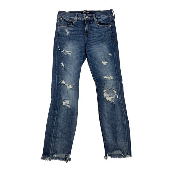 Express Jeans Distressed Mid Rise Skinny Ankle Womens 2R Grunge Casual Comfy - Picture 1 of 5
